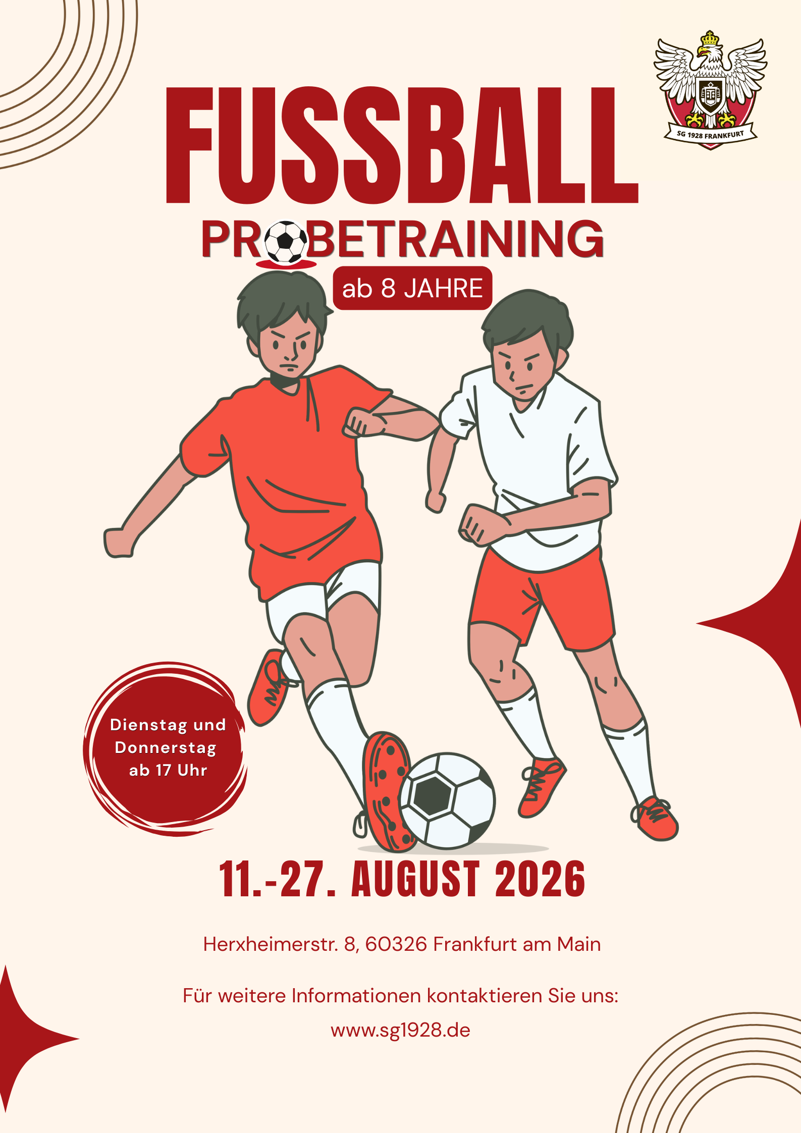 Rot und Beige Illustrativ Fußball Sommercamp Poster